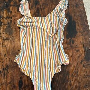 Zara Striped Ruffle One-Piece Swimsuit